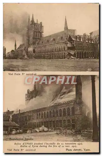 Ansichtskarte AK Belgique Ypres Halles pendant l&#39incendie du 22 novembre 1914