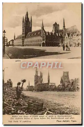 Ansichtskarte AK Belgique Ypres Halles aux draps avant et apres le bombardement