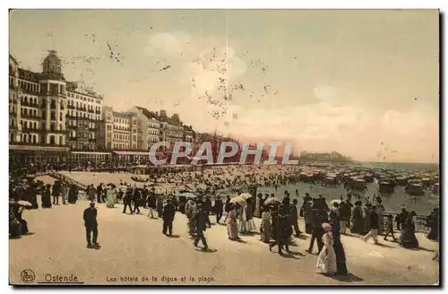 Cartes postales Belgique Ostende Les hotels de la digue et la plage