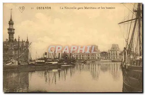 Cartes postales Belgique Ostende La nouvelle gare maritime et les bassins