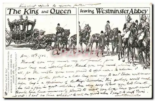 Grande Bretagne Great Britain Ansichtskarte AK London The king and queen leaving Buckingham Abbey