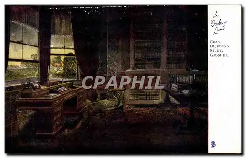Grande Bretagne Great BRitain Cartes postales Chas Dicken&#39s Study Gadshill (bibliotheque library)