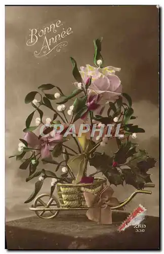 Fantaisie - Fete - Bonne Annee - Fleurs - Holly in a wheelbarrow - Ansichtskarte AK