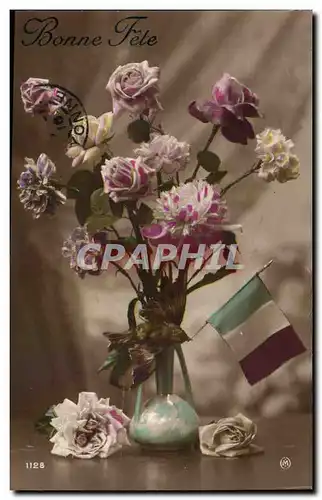 Fantaisie - Bonne Fete - Fleur et drapeau - Cartes postales