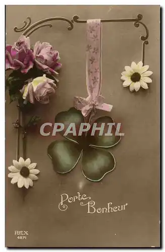 Fantaisie - Porte Bonheur - Trefle a quatre feuiles - four leaf clover - Ansichtskarte AK