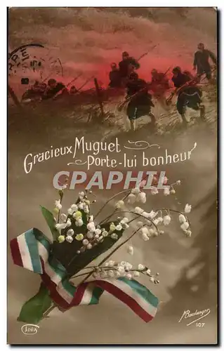 Fantaisie - Militaria - sodat - Gracieux Muguet porte lui bonheur - drapeau ruban lilly of the valle