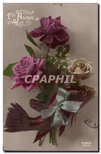 Fantaisie - Fete - Premier Avril - poisson - rose - la peche - Cartes postales