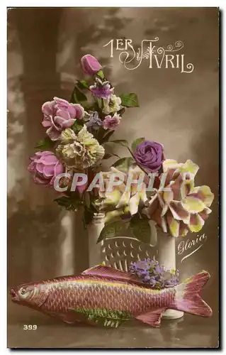 Fantaisie - Fete - Premier Avril - poisson - rose - la peche - Cartes postales