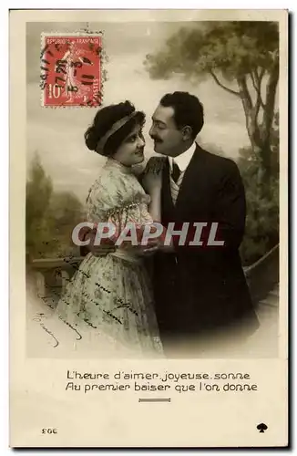 Fantaisie - Couple - L&#39heure d&#39aimer joyeuse sonne ai premier baiser que l&#39on donne - Cartes postales