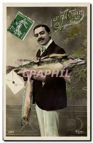 Fantaisie - Homme - 1er Avril - poisson - la peche - Cartes postales