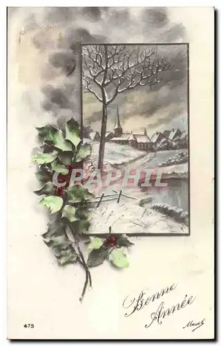 Fantaisie -Bonne Annee - vilage sous neige - holly - Hortense Delort - Cartes postales