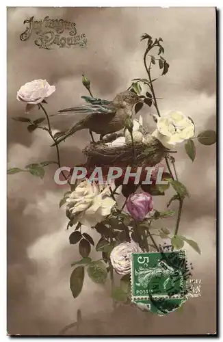 Fantaisie - Fete - Joyeuse Paques - Oiseau et nid - bird and her nest - Cartes postales