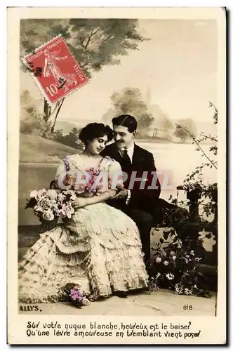 Fantaisie - Couple - Sur votre nuque blanche heureux est le baiser Qu&#39une levre amoureuse - Cartes postales
