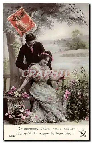 Fantaisie - Couple - Doucement votre coeur palpite ce qu&#39i dit croyez le bien vite - Cartes postales