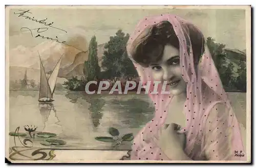 Fantaisie - Jolie Femme - beautiful woman with dotted veil - Cartes postales