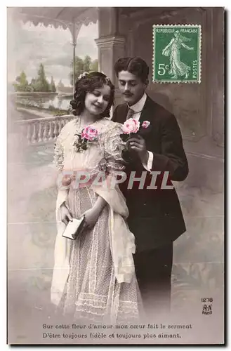 Fantaisie - Couple - Sur cette fleur d&#39amour mon coeur fait le serment - Cartes postales