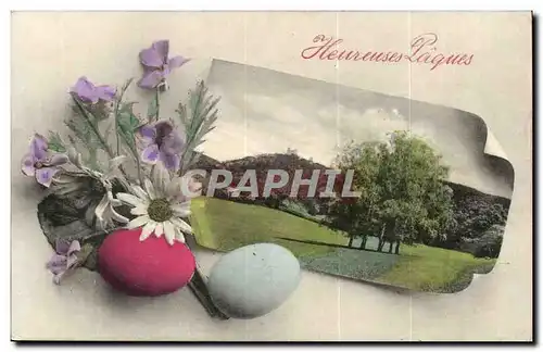 Fantaisie - Fete - Heureuse Pacques - ouefs et fleurs - Cartes postales