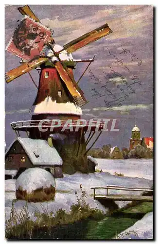 Moulin sous neige - windmill in winter - hiver - Cartes postales