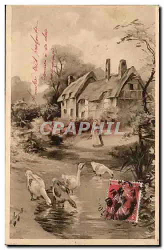 Animaux - Oie et Jolie Maison - Goose - Geese - Cartes postales