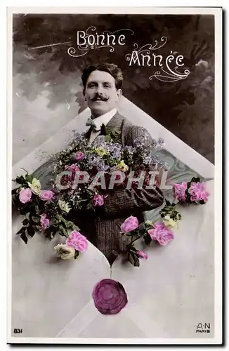 Fantaisie - Homme - Bonne Annee - Man with thik mustache - Cartes postales -