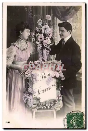 Fantaisie - Couple - Bon Souvenir - Cartes postales -
