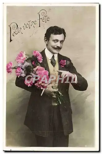 Ansichtskarte AK Fantaisie Homme et fleurs Pour votre fete (Renee Mougeot Louvemont)