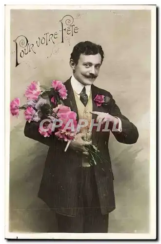 Cartes postales Fantaisie Homme et fleurs Pour votre fete (Renee Mougeot Louvemont)