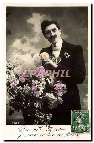 Fantaisie - Homme - Je Vous envoie ces fleur - Man with a thick mustache - Cartes postales