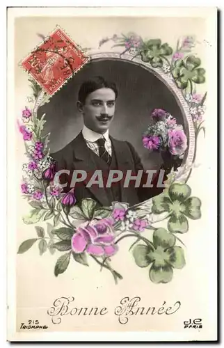 Fantaisie - Homme - Bonne Annee - handsome man with thick mustache - Ansichtskarte AK