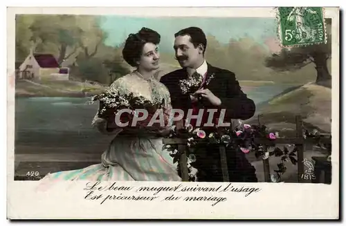 Fantaisie - Couple - Le Beau muguet suivant l&#39usage est precurseur de mariage - Cartes postales