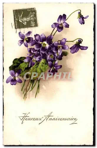 Fantaisie - - Heureuse Anniversaire - Pensee - fleurs - pansies - Ansichtskarte AK