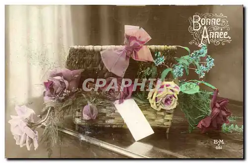 Fantaisie - Bonne Annee - fleurs - Cartes postales