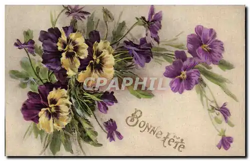 Fantaisie - Bonne Fete - Fleurs pensee - pansies - Cartes postales