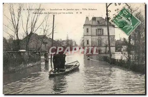 Saint Maur Creteil Cartes postales Inondations de Janvier 1910 Villa Schaken SAuvetage des habitants par les sol