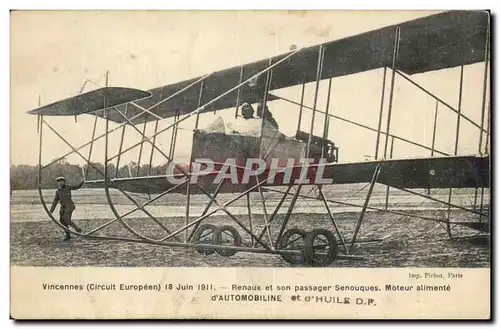 Vincennes Cartes postales Circuit europeen 18 juin 1911 Renaux et son passager Senouques Automobile (avion aviat