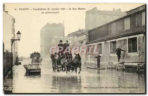 Clichy Cartes postales Inondations de janvier 1910 La rue Martre un enterrement TOP