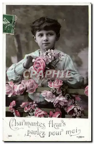 Cartes postales Fantaisie Garcon Enfant Charmantes fleurs parlez pour moi