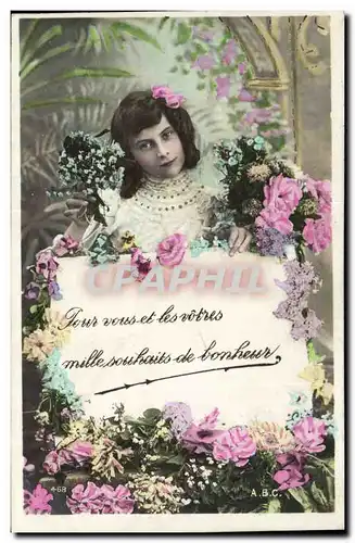 Cartes postales Fantaisie Fille Pour vous et les votres mille souhaits de bonheur