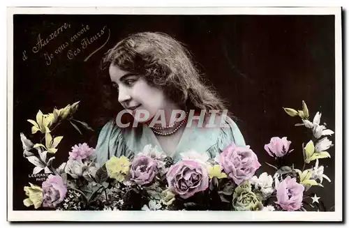 Cartes postales Fantaisie Enfant Fille d&#39Auxerre Je vous envoie ces fleurs