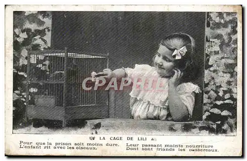 Ansichtskarte AK Fantaisie Enfant la cage de Lili (oiseau bird)