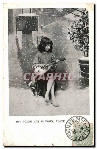 Cartes postales Fantaisie Enfant Qui donne aux pauvres prete a Dieu (mandoline)
