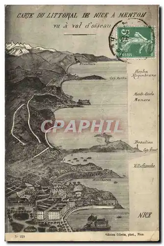 Menton Cartes postales CArte du littoral de Nice a Menton