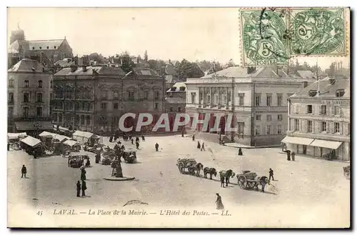 Laval Cartes postales La place de la mairie Hotel des postes (marche)