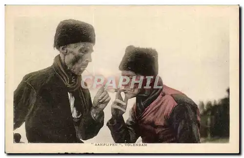 Cartes postales Folklore Aanpijpen Volendam (vieux hommes pipe cigarette tabac tobacco)