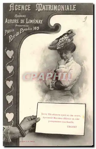 Cartes postales Agence matrimoniale Mme Aurore de Limenay Rue du Paradis 169 TOP (cartomancie voyance voyant car