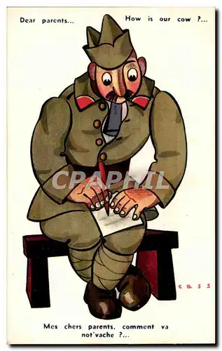 Cartes postales Illustrateur Cass MEs chers parents comment va not vache ? (militaria soldat)