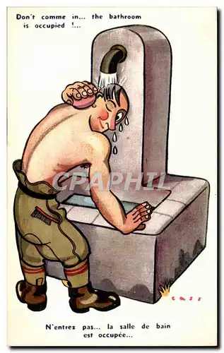 Ansichtskarte AK Illustrateur Cass N&#39entrez pas la salle de bain est occupee (militaria soldat cheval horse)