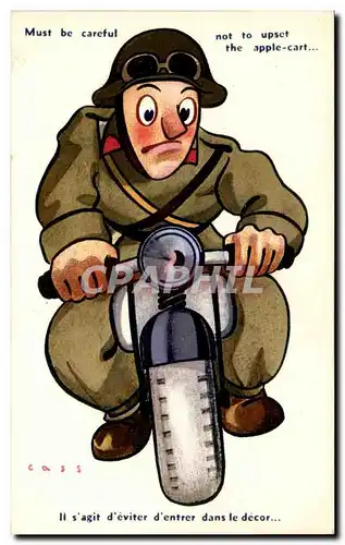 Ansichtskarte AK Illustrateur Cass Il s&#39agit d&#39eviter d&#39entrer dans le decor (militaria soldat moto moto