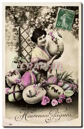 Cartes postales Fantaisie Femme Heureuses Paques (oeuf EAster)