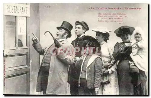 Cartes postales Fantaisie humour La famille Durand au restaurant